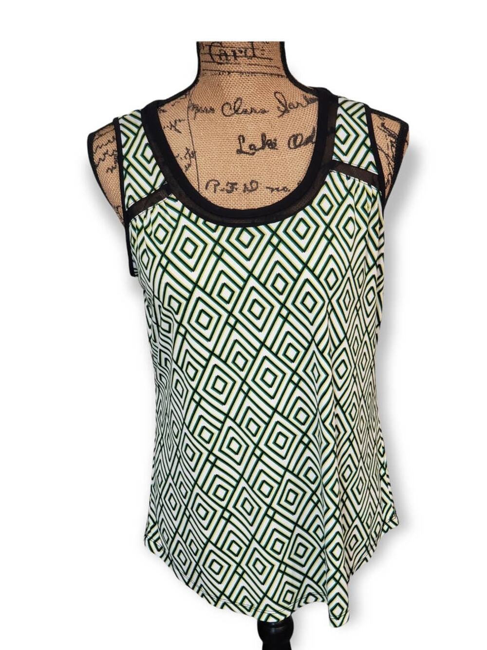 Worthington Green & Black Short Sleeved Tank Top - Size Medium